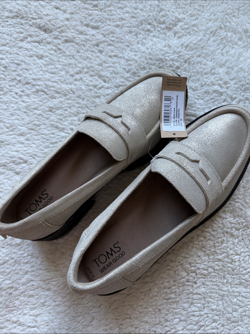 TOMS Champagne Metallic Suede Slip-On Penny Loafers